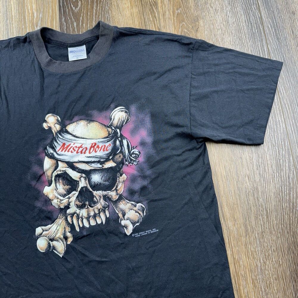 Vintage Great White Shirt Mens XL Black Mista Bone 1989 Bite Back Tour 80s Tee